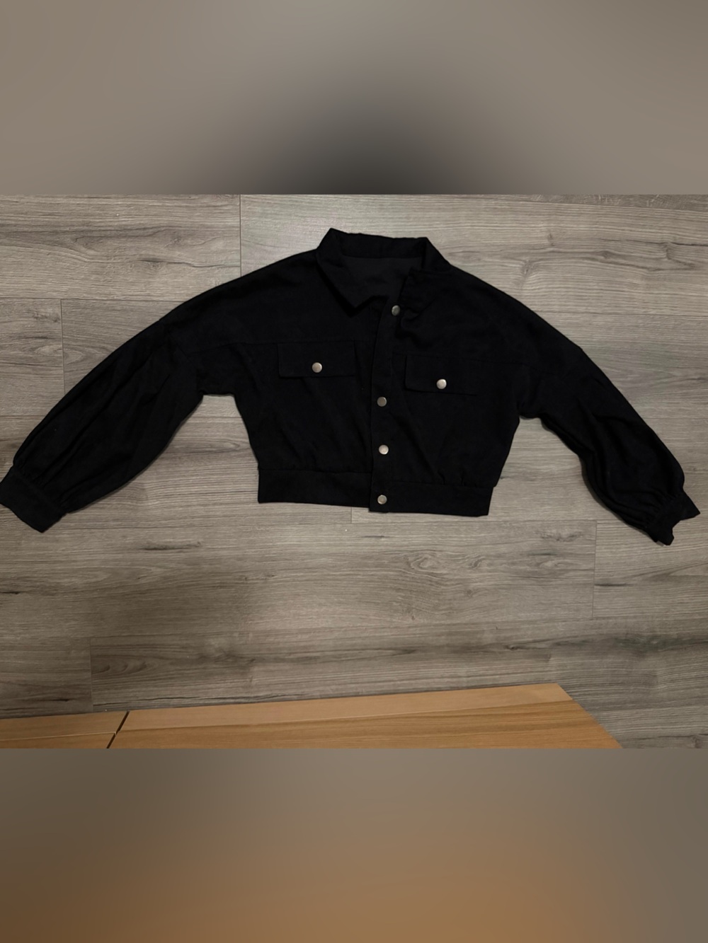 SHEIN Black Cropped Button-Up Jacket